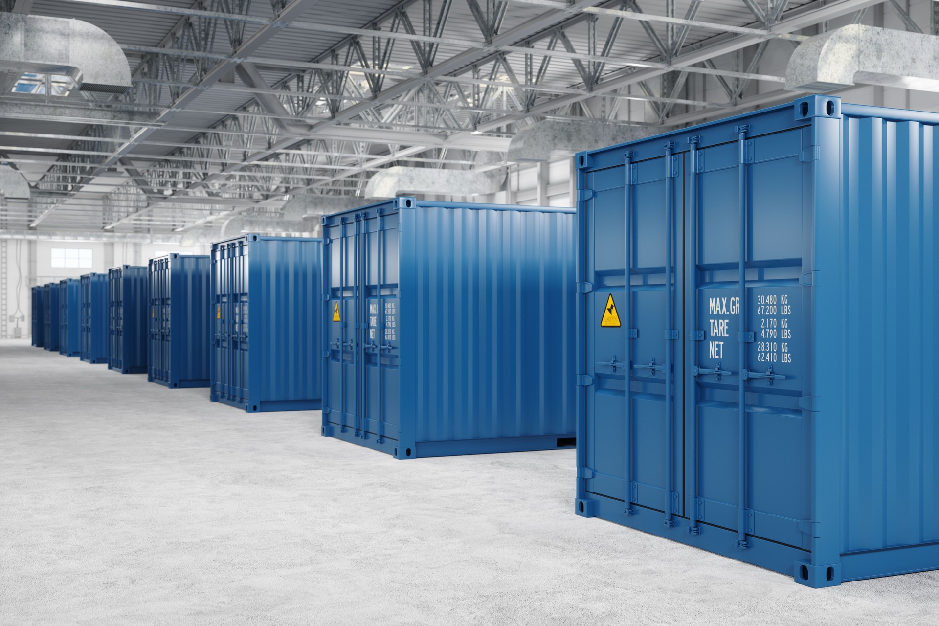 Close-up View Of Cargo Containers In Warehouse